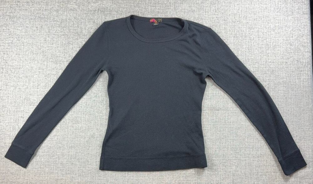 Vintage Y2K Forever 21 Black Thermal Shirt Womens M Waffle Knit Fitted Top